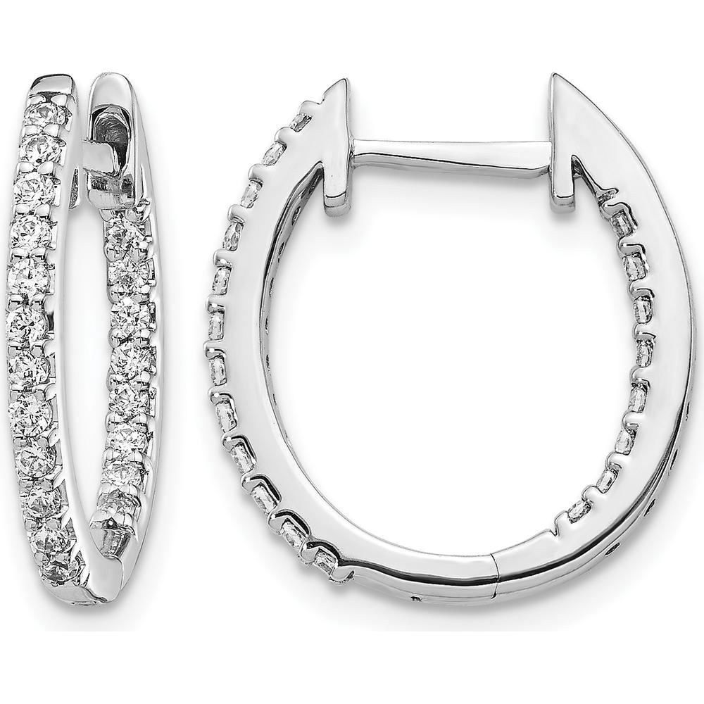 10K White Gold In/Out Diamond Hinged Hoop Earrings - 1.00 Carat Total Diamond Weight by Oro Pregiato