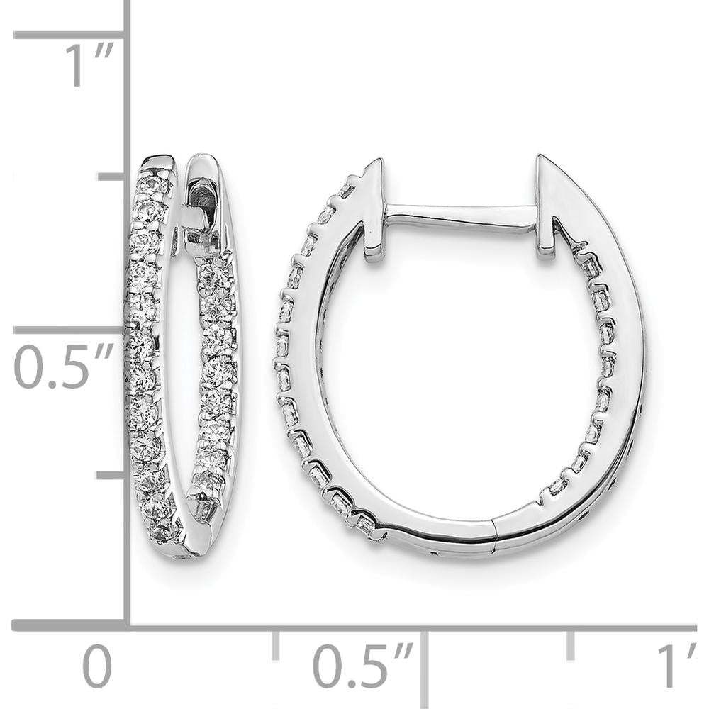 10K White Gold In/Out Diamond Hinged Hoop Earrings - 1.00 Carat Total Diamond Weight by Oro Pregiato