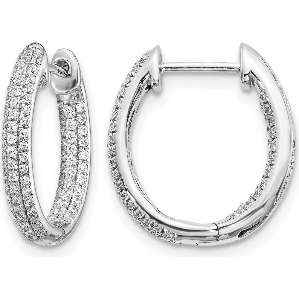 10K White Gold In/Out Diamond Hoop Earrings - 1.00 Carat Total Diamond Weight by Oro Pregiato