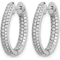 10K White Gold In/Out Diamond Hoop Earrings - 1.00 Carat Total Diamond Weight by Oro Pregiato