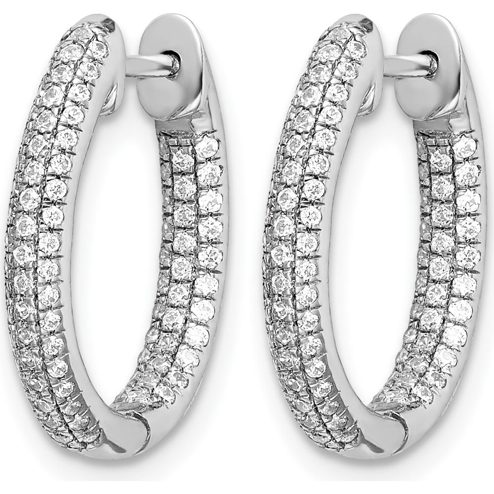 10K White Gold In/Out Diamond Hoop Earrings - 1.00 Carat Total Diamond Weight by Oro Pregiato