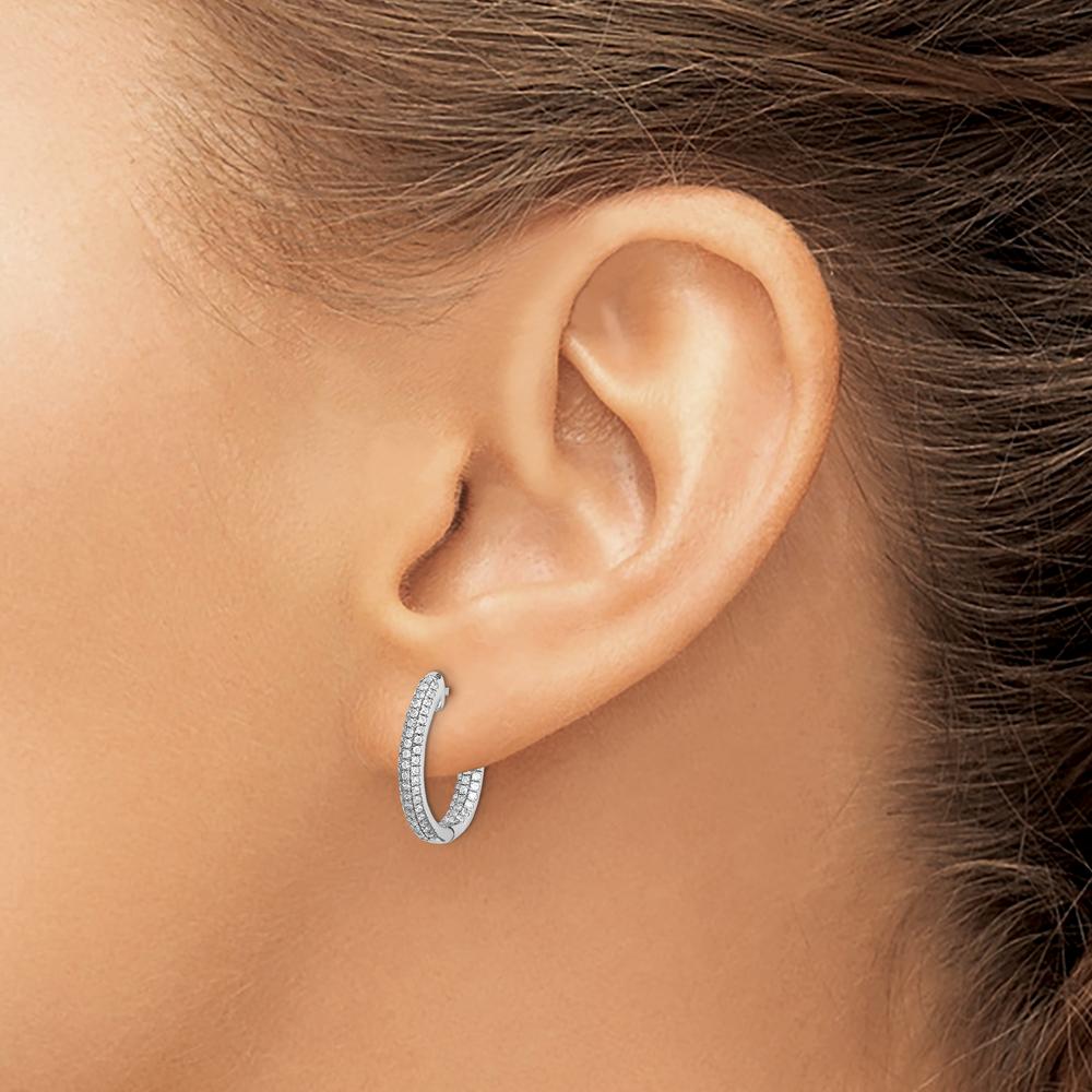 10K White Gold In/Out Diamond Hoop Earrings - 1.00 Carat Total Diamond Weight by Oro Pregiato