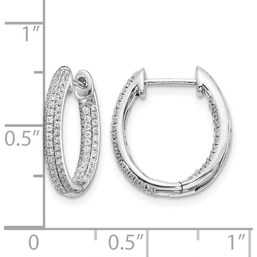 10K White Gold In/Out Diamond Hoop Earrings - 1.00 Carat Total Diamond Weight by Oro Pregiato