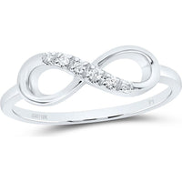 10K White Gold Infinity Band Ring with Pave-Set Round Diamonds - 1/20 Carat Total Diamond Weight