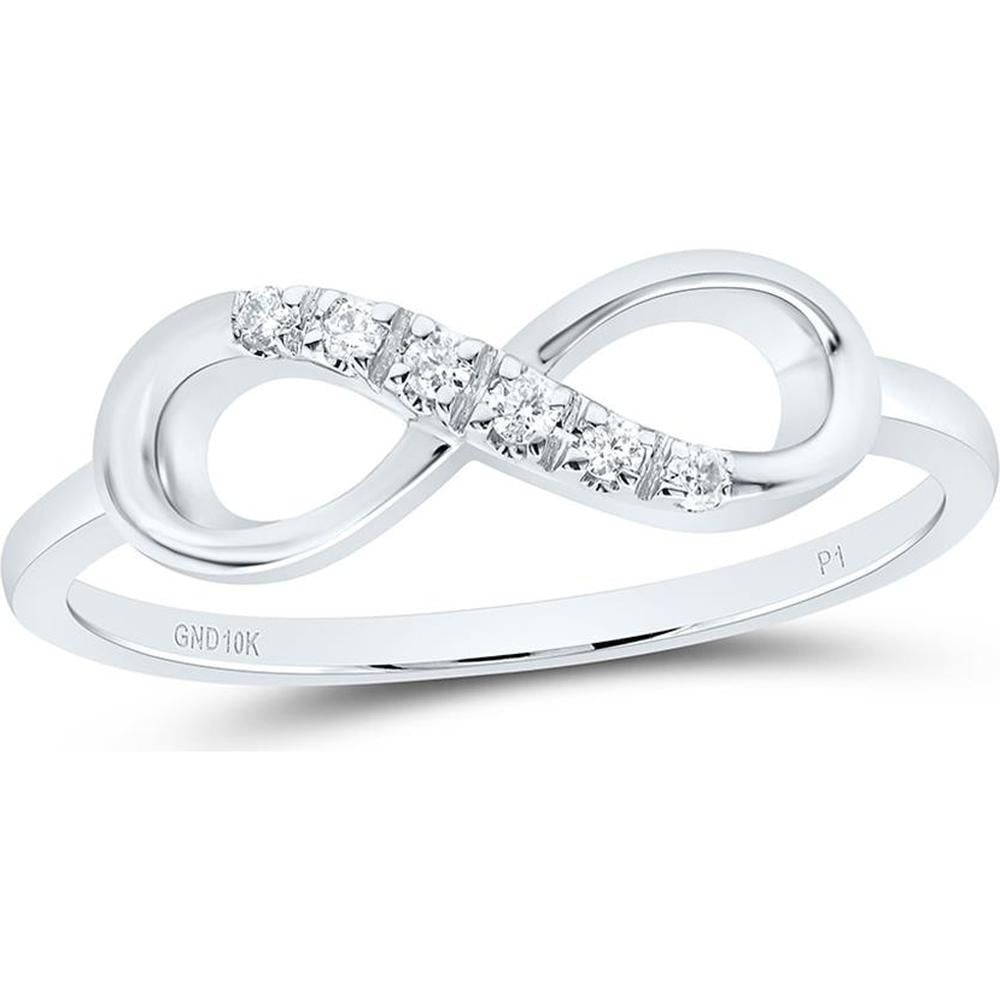 10K White Gold Infinity Band Ring with Pave-Set Round Diamonds - 1/20 Carat Total Diamond Weight