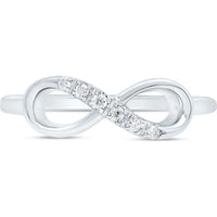 10K White Gold Infinity Band Ring with Pave-Set Round Diamonds - 1/20 Carat Total Diamond Weight