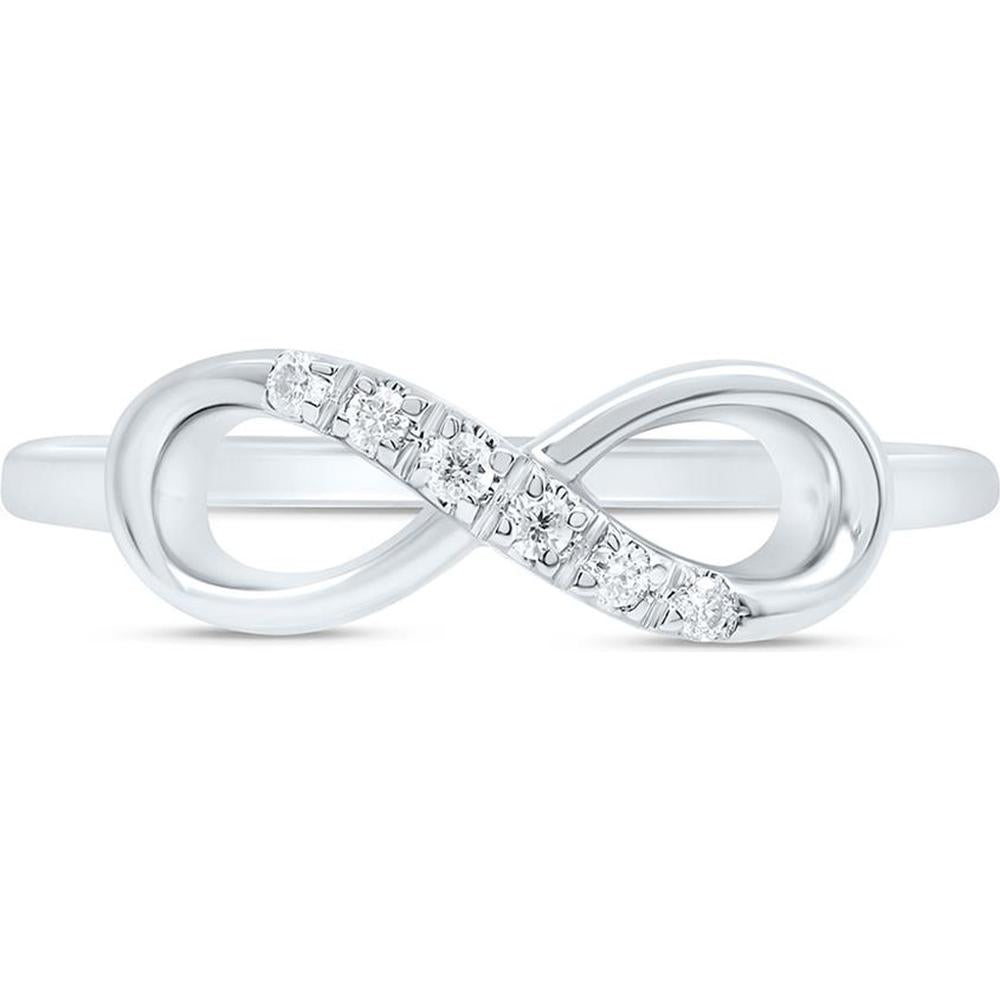 10K White Gold Infinity Band Ring with Pave-Set Round Diamonds - 1/20 Carat Total Diamond Weight