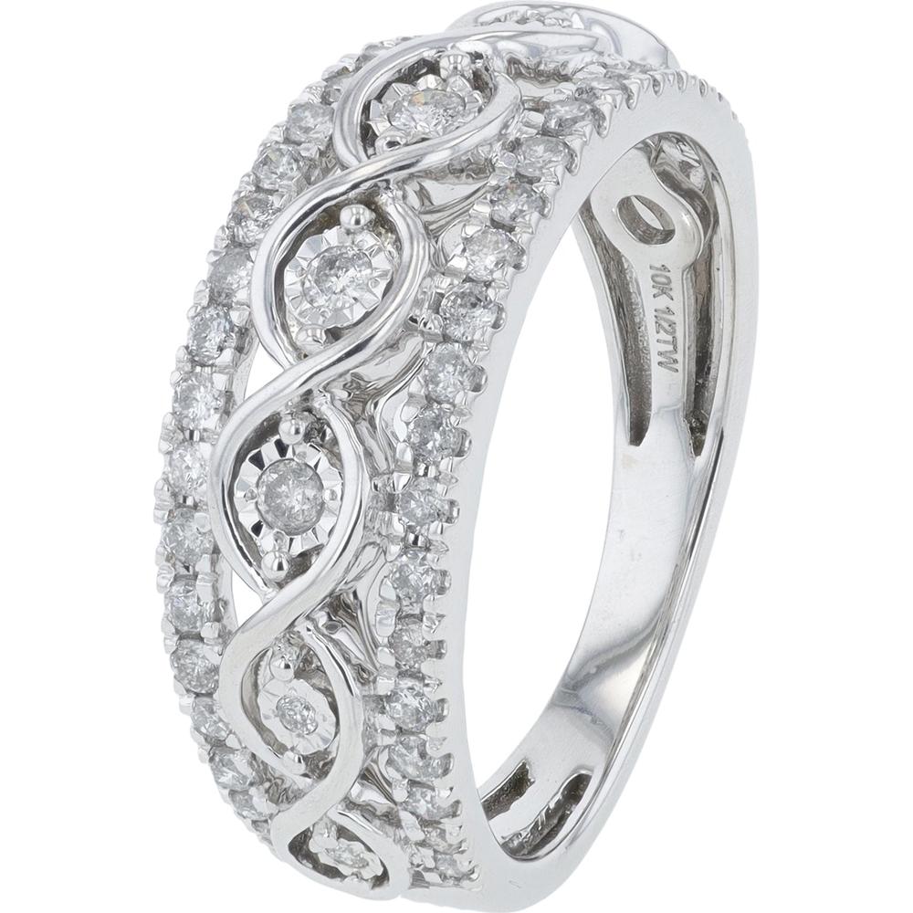 10K White Gold Infinity-Design Diamond Ring with Milgrain Detail - 0.50 Carat Total Diamond Weight