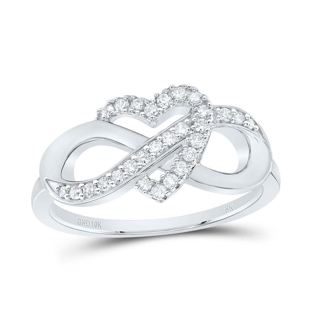 10K White Gold Infinity Heart Openwork Ring with Natural Diamonds - 1/5 Carat Total Diamond Weight