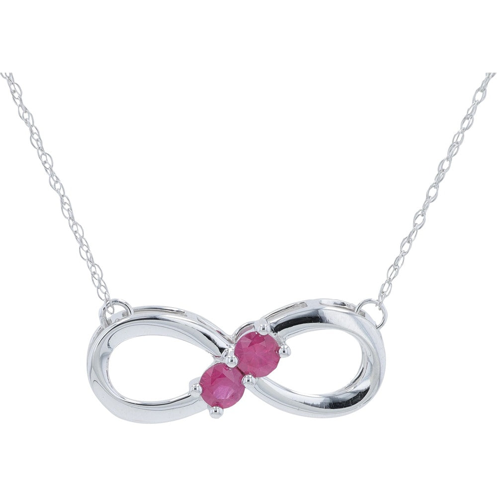 10K White Gold Infinity Pendant Necklace with Prong-Set Round Rubies - 0.25 Carat Total Gem Weight