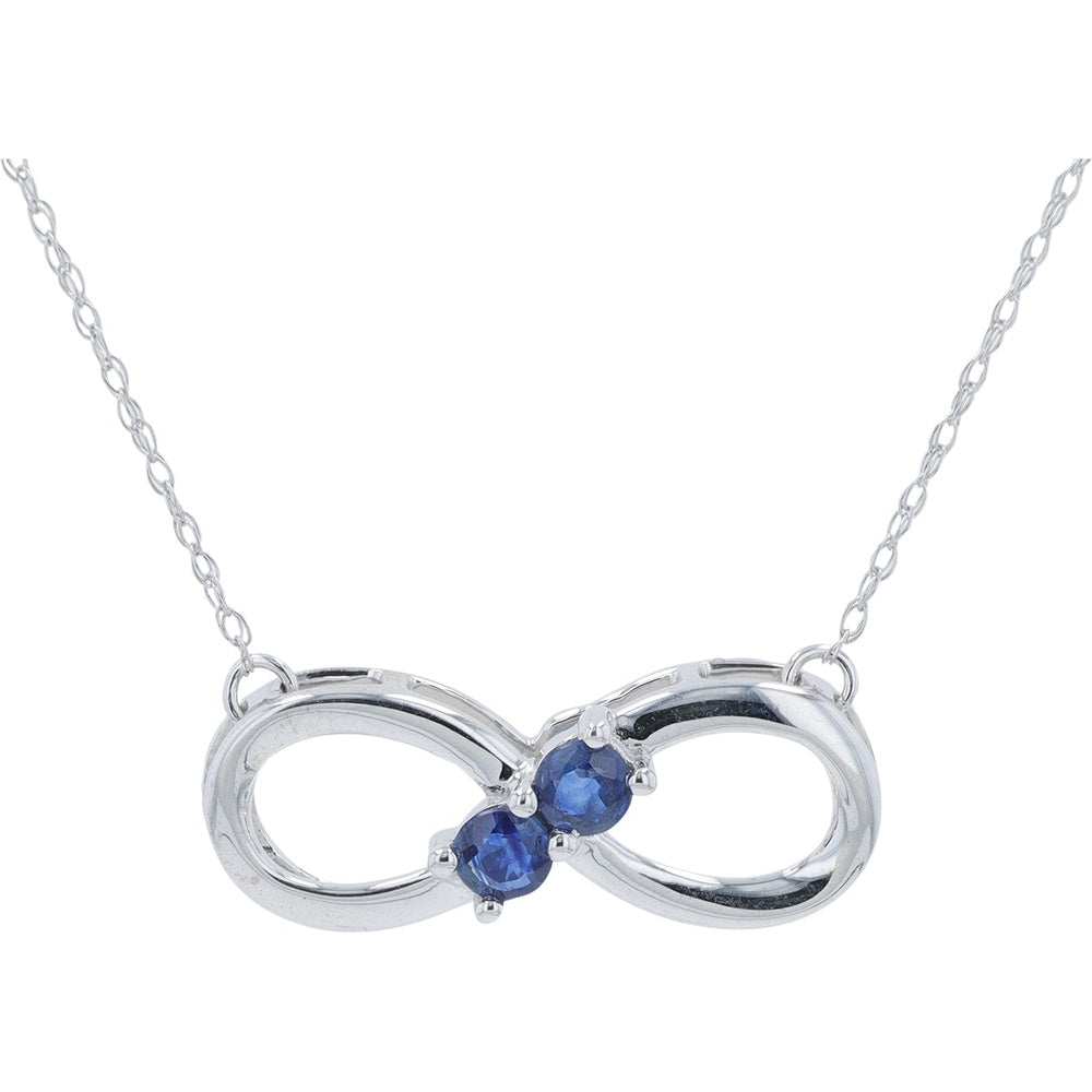 10K White Gold Infinity Pendant Necklace with Prong-Set Round Sapphires - 0.25 Carat Total Gem Weight