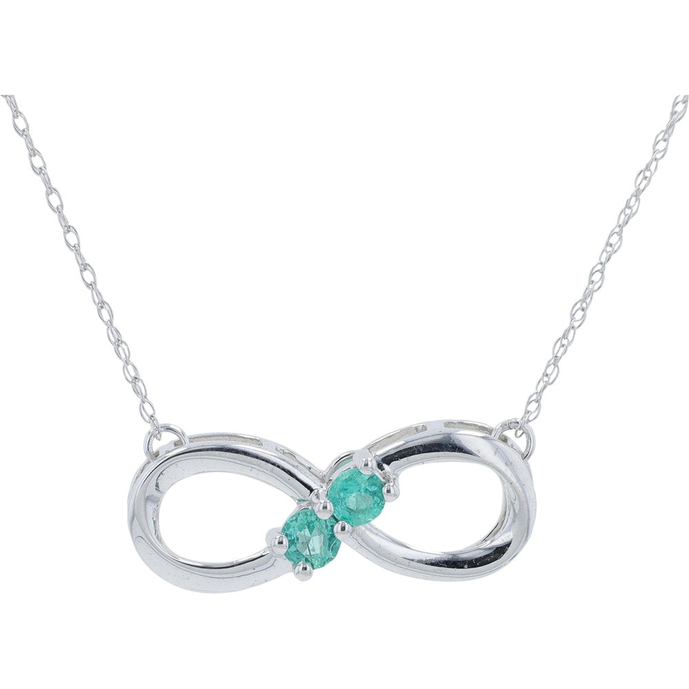 10K White Gold Infinity Pendant Necklace with Round Emerald Gemstones - 0.25 Carat Total Emerald Weight