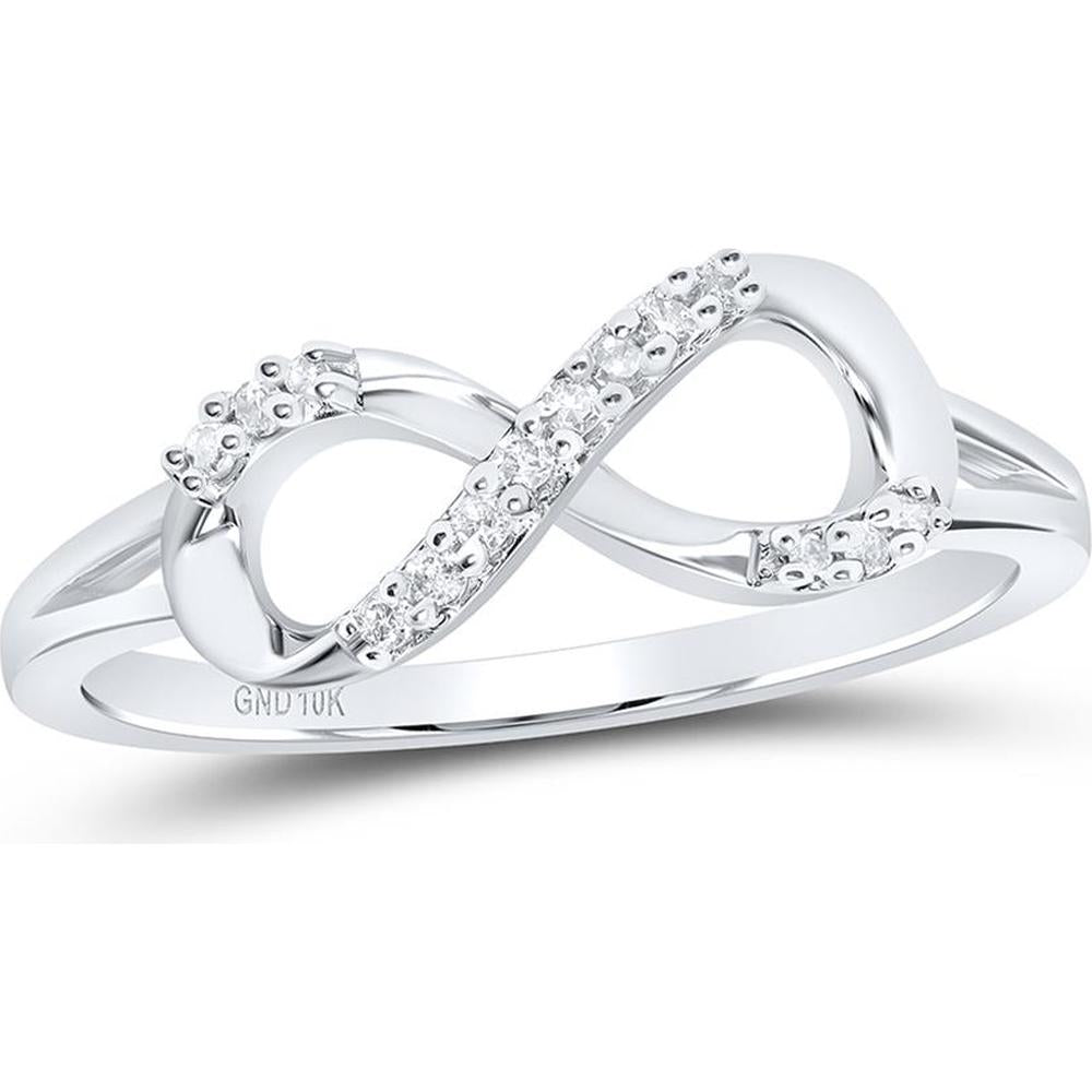 10K White Gold Infinity Ring with Pave-Set Round Diamonds - 0.08 Carat Total Diamond Weight