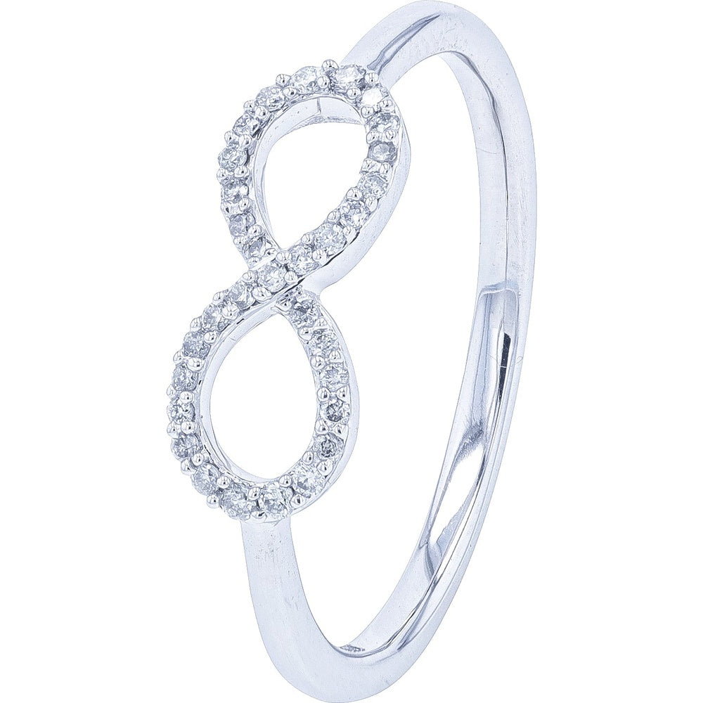 10K White Gold Infinity Ring with Pavé-Set Round Diamonds - 0.10 Carat Total Diamond Weight