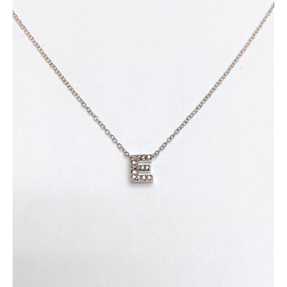 10K White Gold Initial "E" Pendant with Micro-Pave Set Round Diamonds - 0.06 Carat Total Diamond Weight by Auriventus