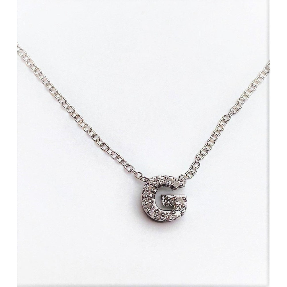 10K White Gold Initial Pendant with Round Diamonds - 0.07 Carat Total Diamond Weight by Auriventus