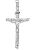 10K White Gold INRI Crucifix Pendant with Textured Finish - 54mm Length