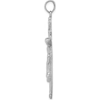 10K White Gold INRI Crucifix Pendant with Textured Finish - 54mm Length