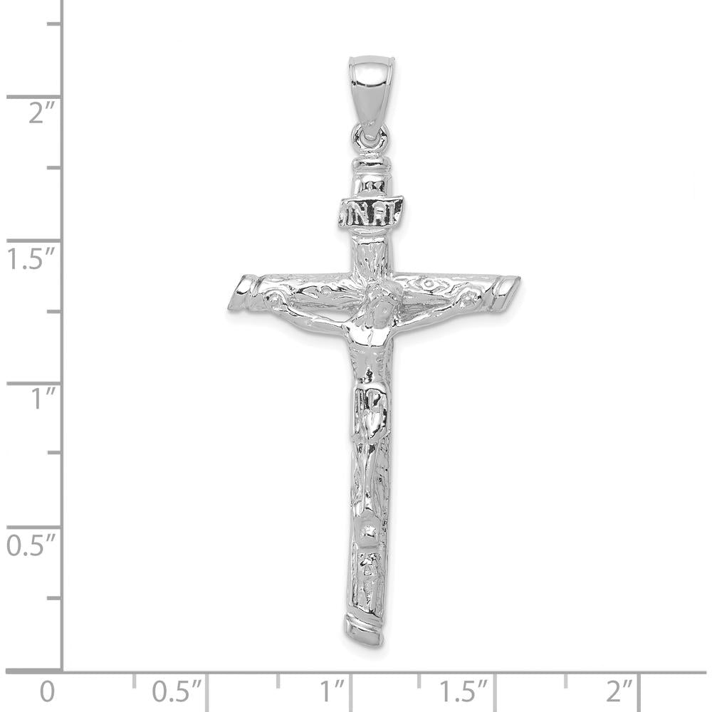 10K White Gold INRI Crucifix Pendant with Textured Finish - 54mm Length