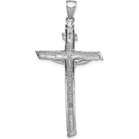 10K White Gold INRI Crucifix Pendant with Textured Finish - 54mm Length
