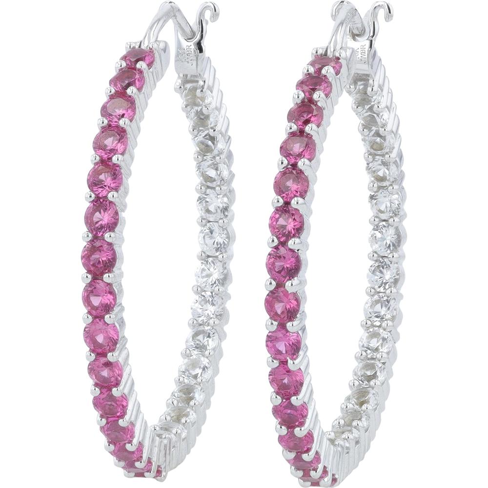 10K White Gold Inside-Out Hoop Earrings with Created Ruby and White Sapphire - 1.00 Carat Total Gemstone Weight