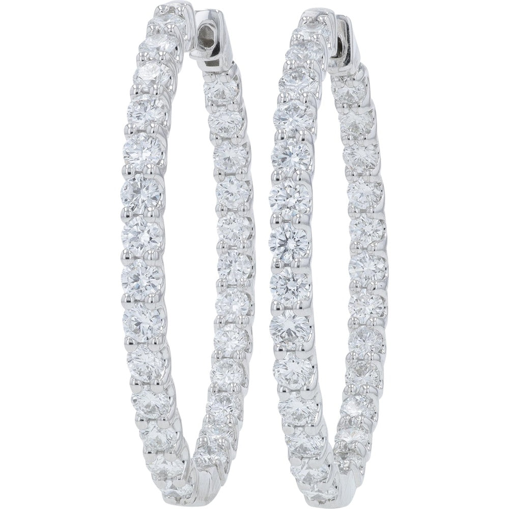 10K White Gold Inside-Out Large Hoop Earrings with 6.00 Carat Total Weight Lab Grown Round Diamonds
