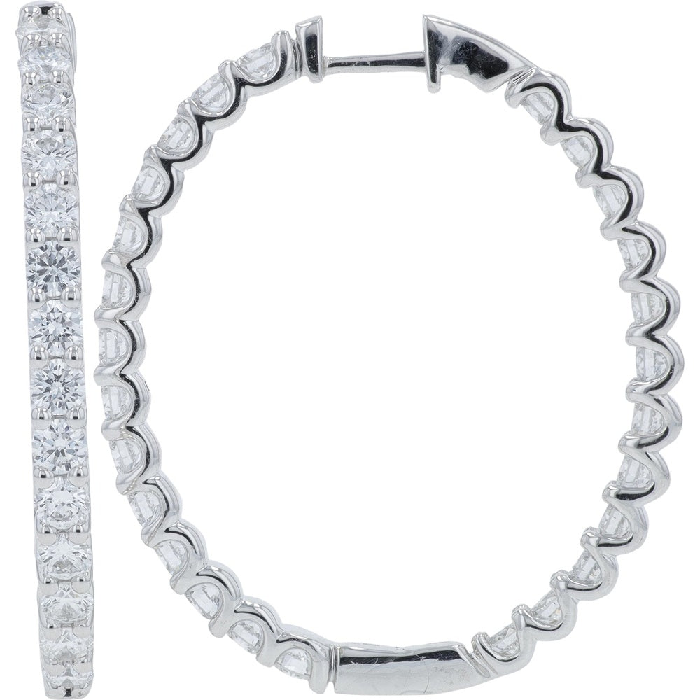 10K White Gold Inside-Out Large Hoop Earrings with 6.00 Carat Total Weight Lab Grown Round Diamonds