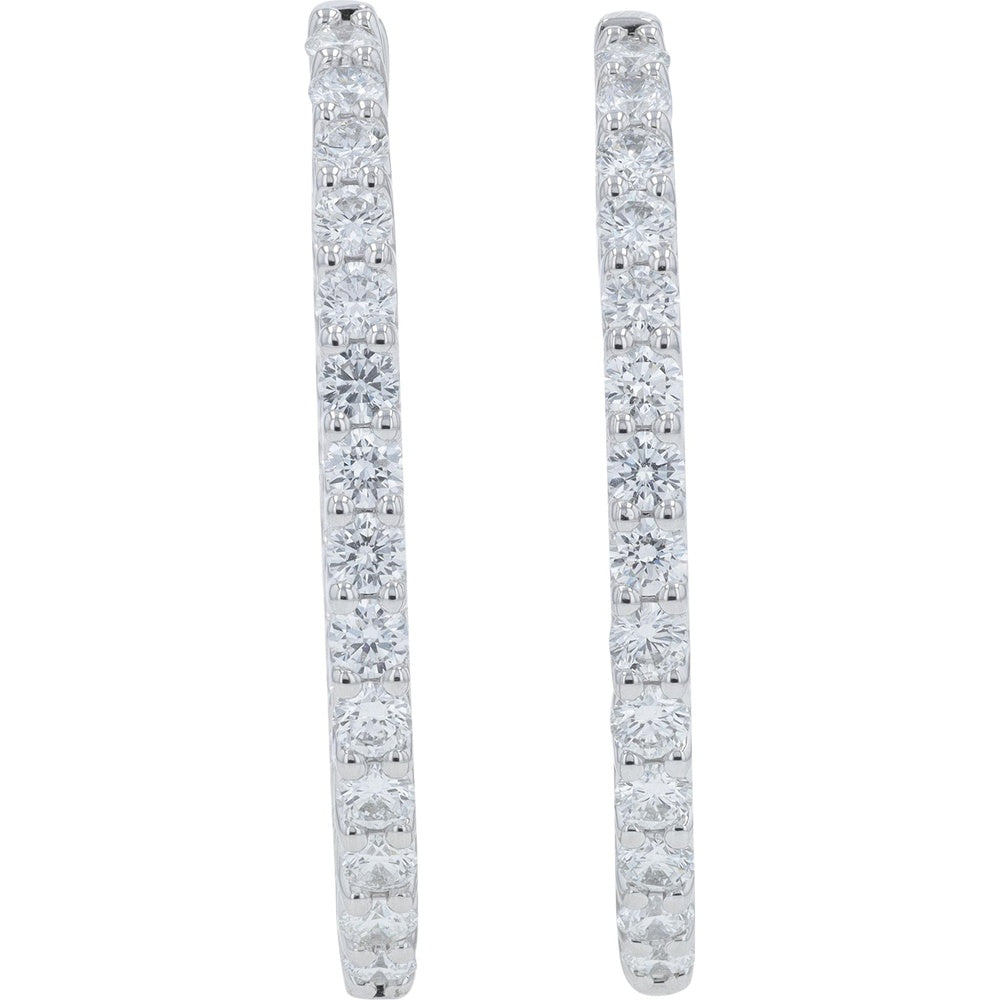 10K White Gold Inside-Out Large Hoop Earrings with 6.00 Carat Total Weight Lab Grown Round Diamonds