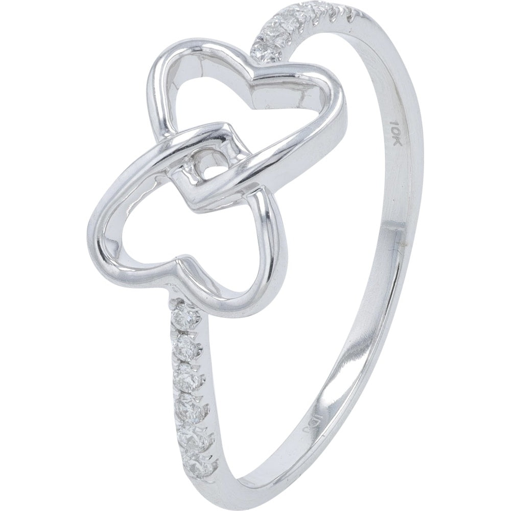 10K White Gold Interlocking Open Heart Ring with Round Diamond Accents - 0.10 Carat Total Diamond Weight