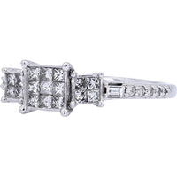10K White Gold Invisible Set Princess Cut Diamond Cluster Ring with Channel Set Side Accents - 1/2 Carat Total Diamond Weight