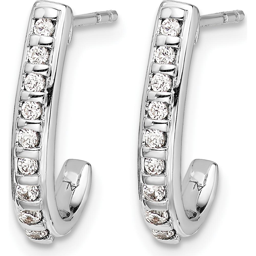 10K White Gold J-Hoop Earrings with Diamond Accents - 0.30 Carat Total Diamond Weight by Oro Pregiato