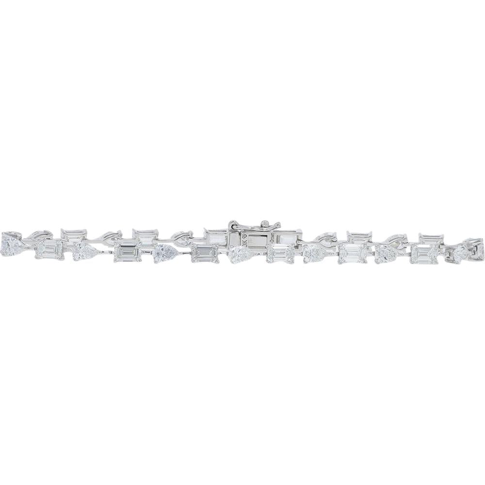 10K White Gold Lab Grown Diamond Tennis Bracelet with Alternating Baguette and Pear Diamonds - 7.25 Carat Total Diamond Weight