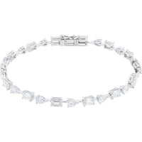 10K White Gold Lab Grown Diamond Tennis Bracelet with Alternating Baguette and Pear Diamonds - 7.25 Carat Total Diamond Weight