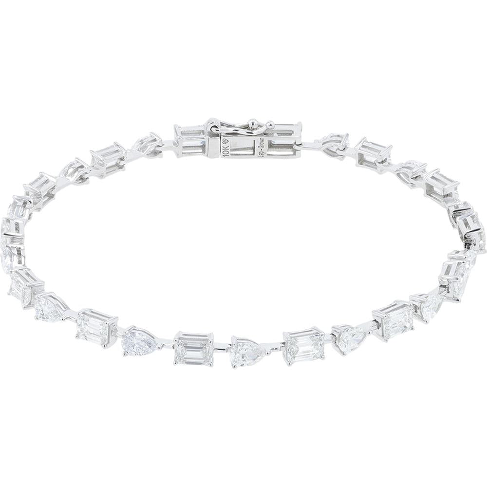 10K White Gold Lab Grown Diamond Tennis Bracelet with Alternating Baguette and Pear Diamonds - 7.25 Carat Total Diamond Weight