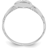 10K White Gold Ladies Claddagh Ring with Polished Finish and Textured Design