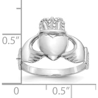 10K White Gold Ladies Claddagh Ring with Polished Finish and Textured Design