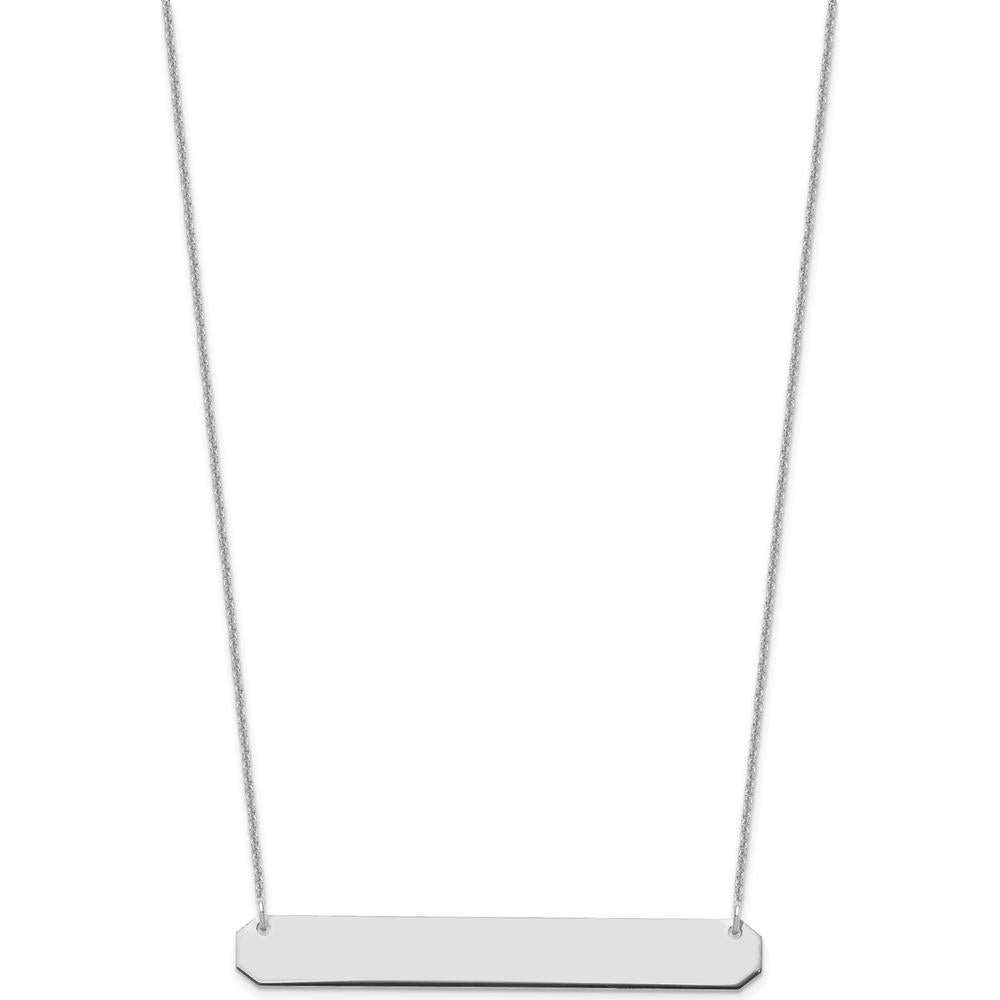 10K White Gold Large Bar Necklace with Engravable Pendant - Rhodium Plated 18" Cable Chain