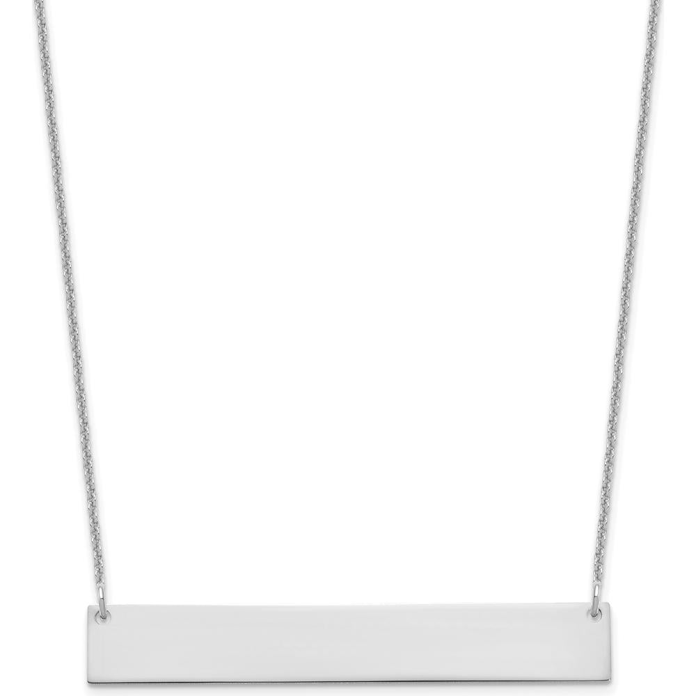 10K White Gold Large Blank Bar Necklace with Engravable Pendant - 18" Cable Chain