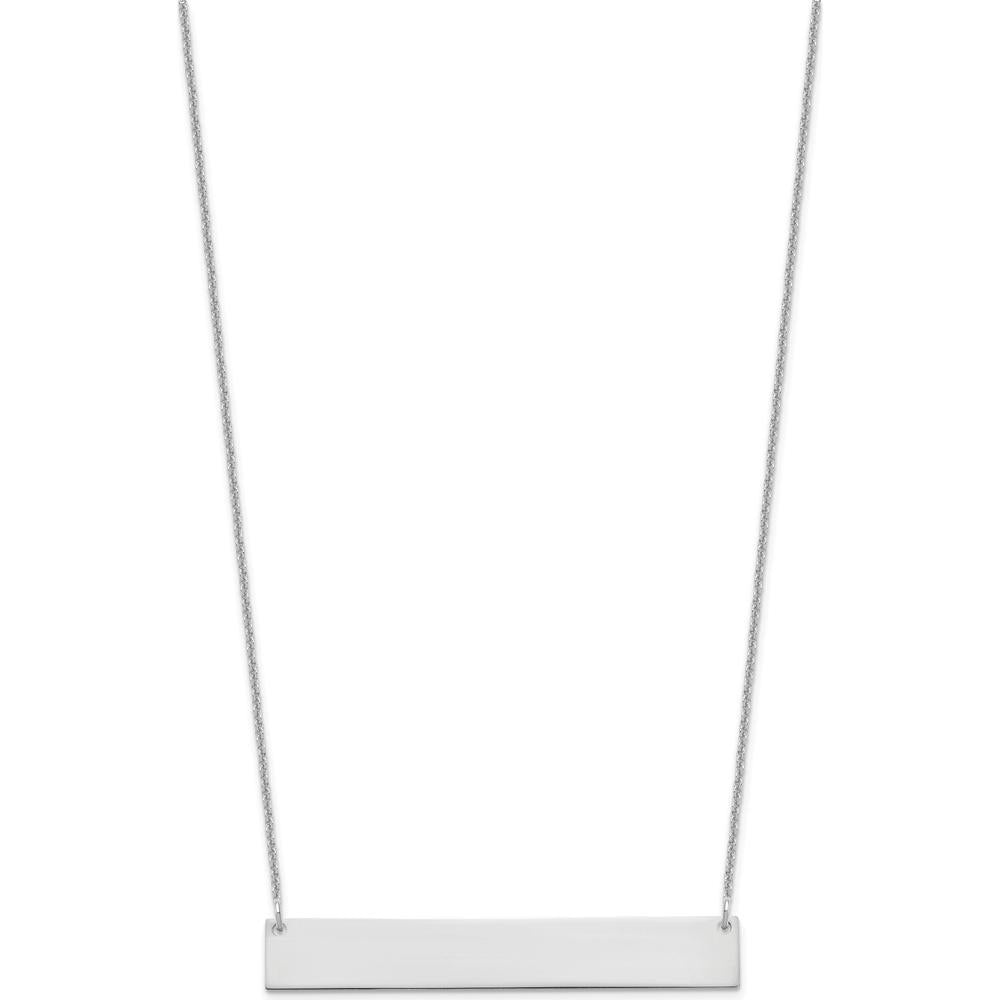 10K White Gold Large Blank Bar Necklace with Engravable Pendant - 18" Cable Chain