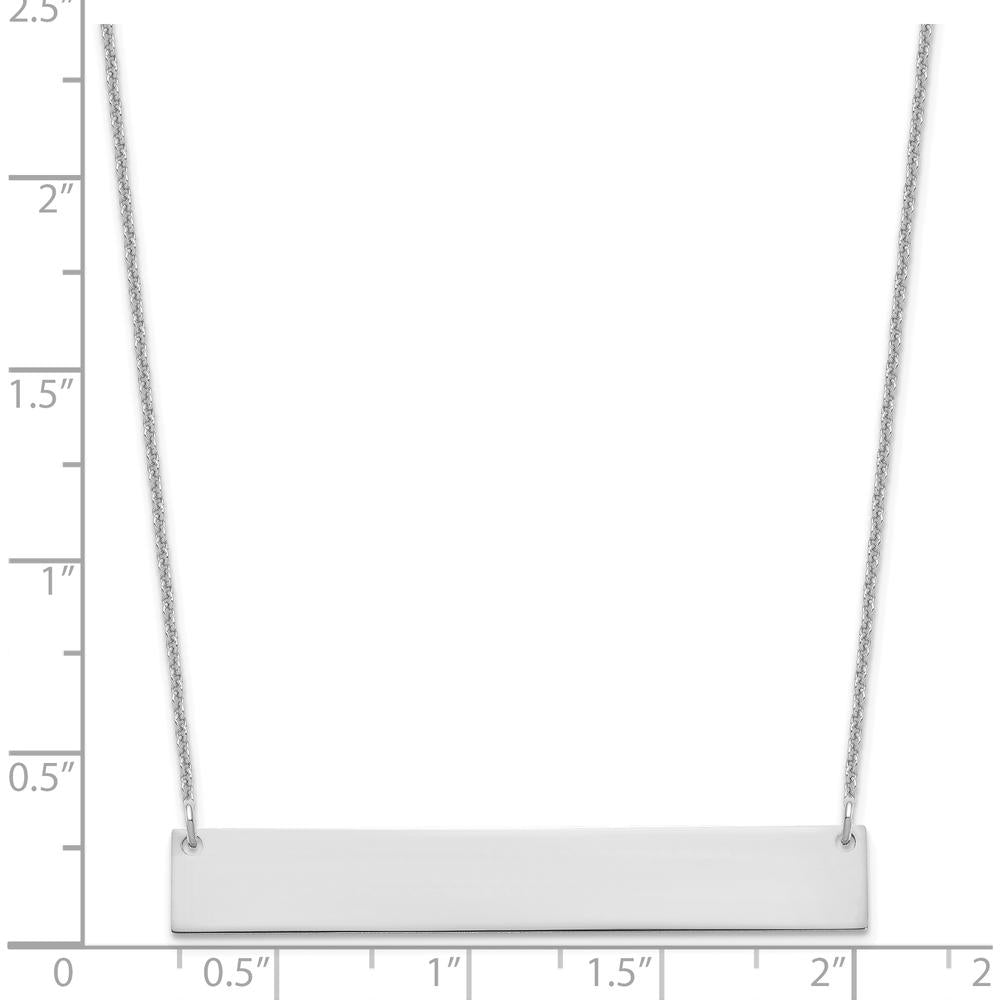 10K White Gold Large Blank Bar Necklace with Engravable Pendant - 18" Cable Chain