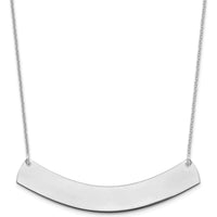 10K White Gold Large Curved Bar Necklace - Personalized with Rhodium Plating and Cable Chain - 18" Length