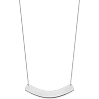 10K White Gold Large Curved Bar Necklace - Personalized with Rhodium Plating and Cable Chain - 18" Length