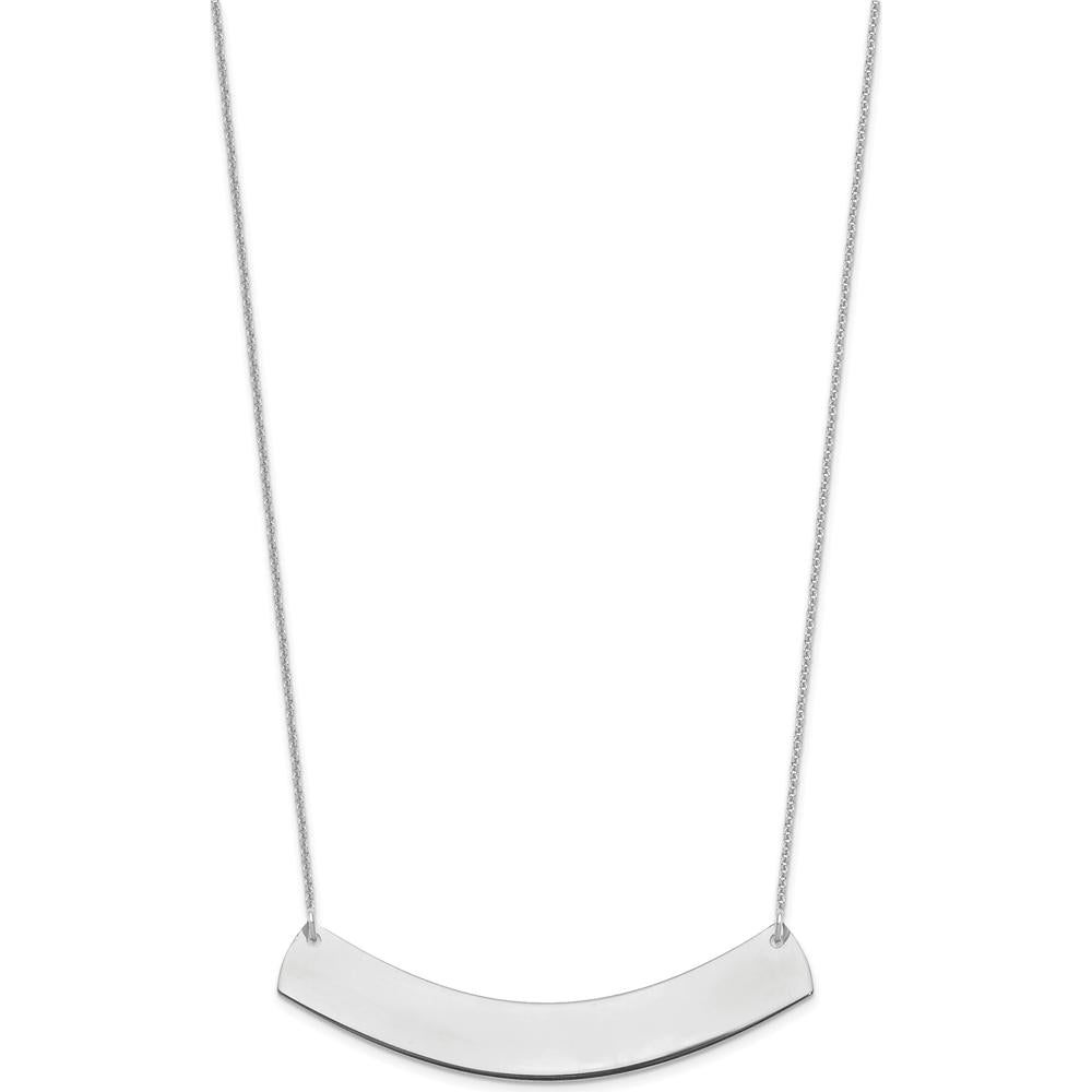 10K White Gold Large Curved Bar Necklace - Personalized with Rhodium Plating and Cable Chain - 18" Length