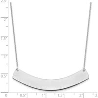 10K White Gold Large Curved Bar Necklace - Personalized with Rhodium Plating and Cable Chain - 18" Length