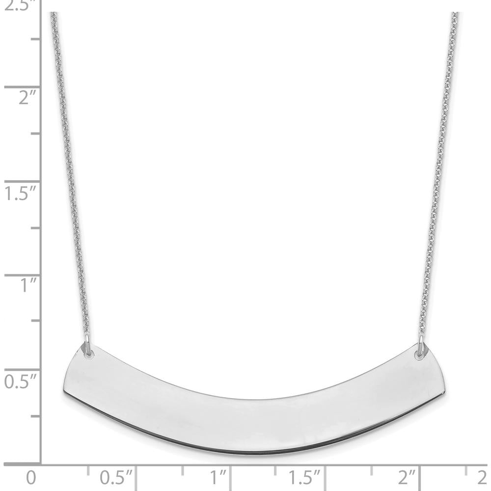 10K White Gold Large Curved Bar Necklace - Personalized with Rhodium Plating and Cable Chain - 18" Length