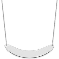 10K White Gold Large Curved Bar Necklace with Polished Finish and Rhodium Plating - 18" Cable Chain