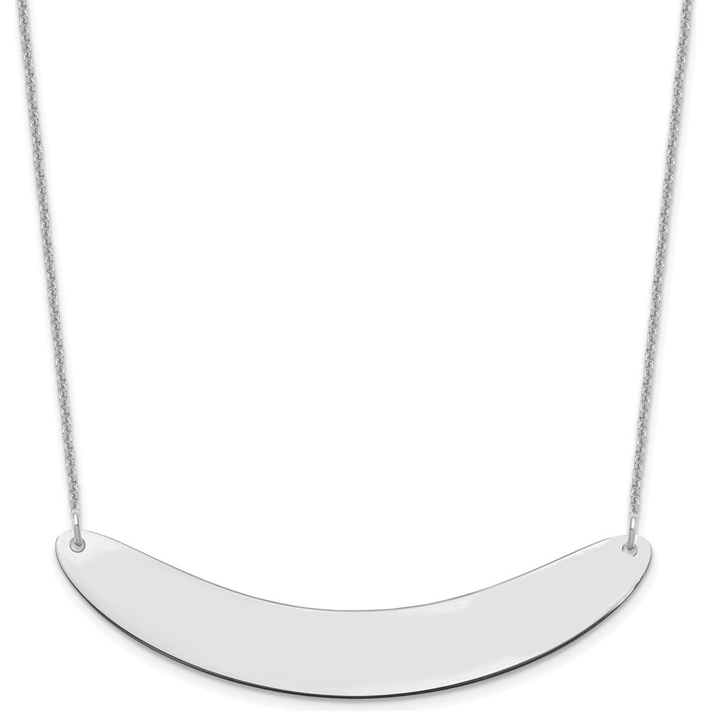 10K White Gold Large Curved Bar Necklace with Polished Finish and Rhodium Plating - 18" Cable Chain