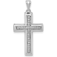 10K White Gold Large Diamond Cross Pendant with 1/10 Carat Total Diamond Weight by Oro Pregiato