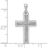 10K White Gold Large Diamond Cross Pendant with 1/10 Carat Total Diamond Weight by Oro Pregiato