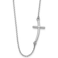 10K White Gold Large Sideways Curved Cross Necklace with Polished Finish and Rhodium Plating - 19" Cable Chain